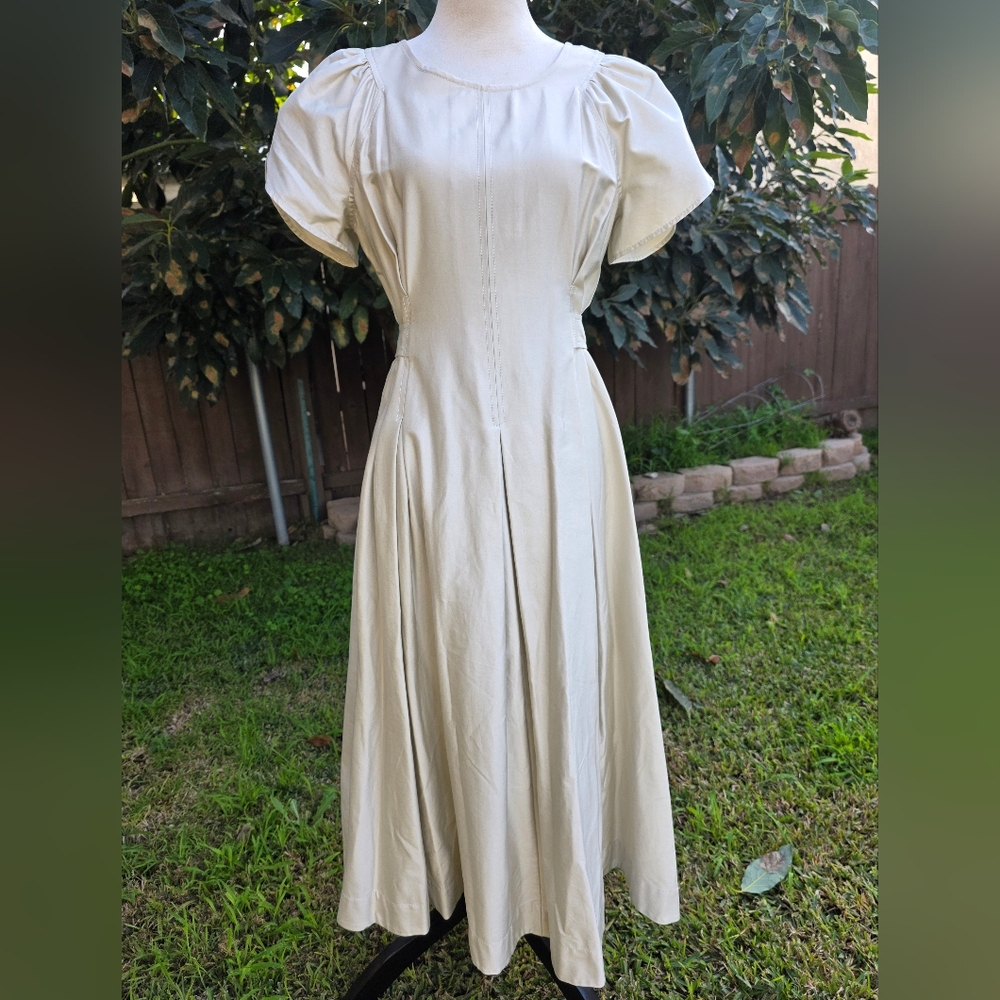 Calvin Klein Cream Polished Cotton Midi Dress Size 8